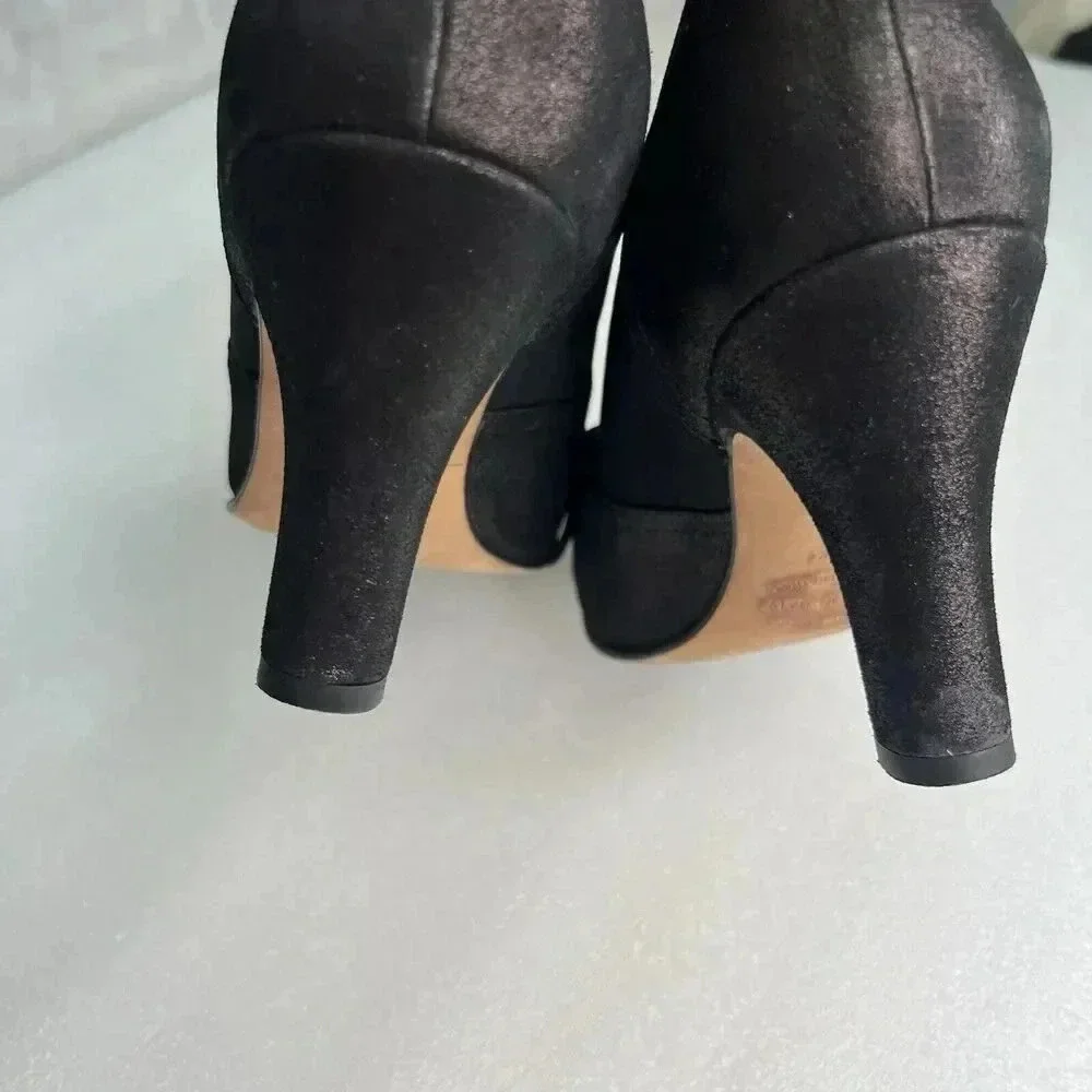ANYI‎ LU Hand Made Italy Heels Black Fabric Metallic Leather Bow Detail Formal 9